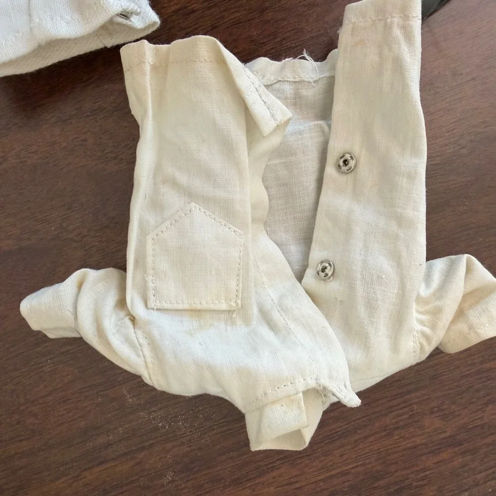 Vintage Ken Style Doll Clothes Lot White Snap Shirt Olive Green Off White Pants